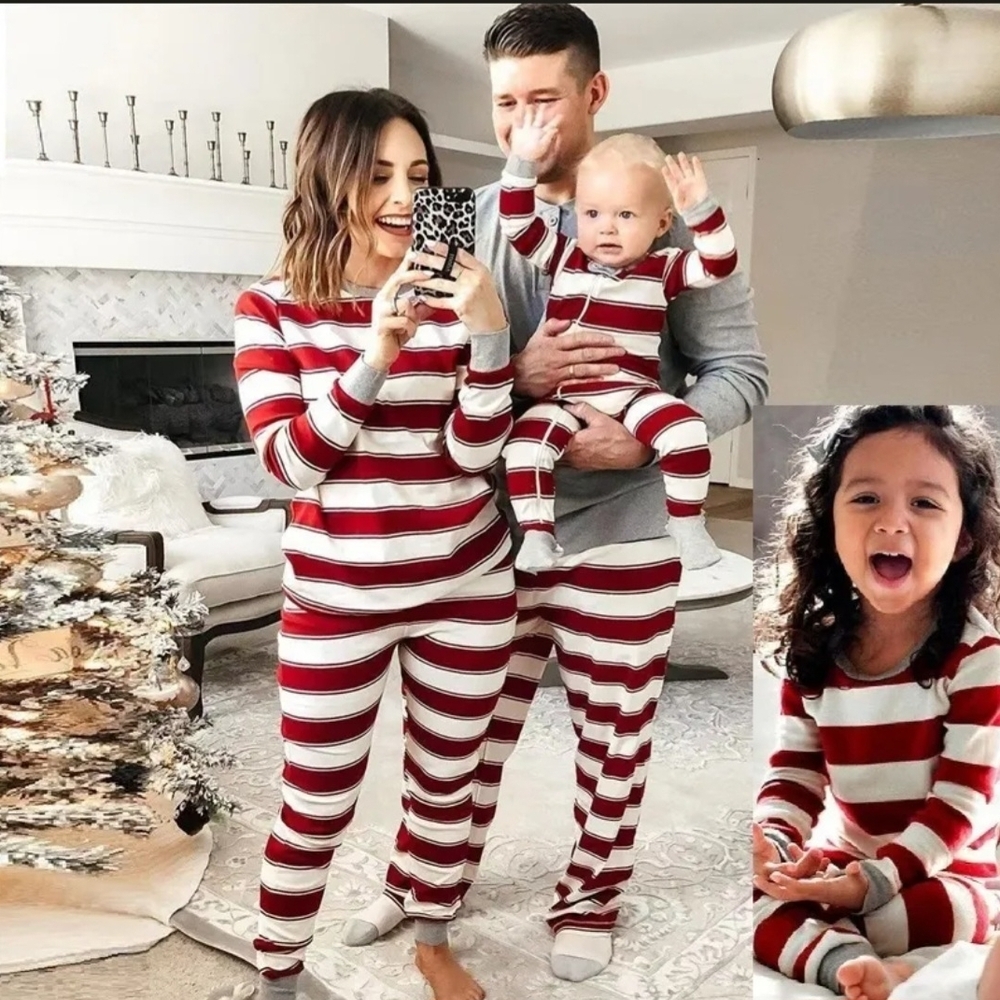 Matching‎ Classic Red and White Striped Pajama Set for Men